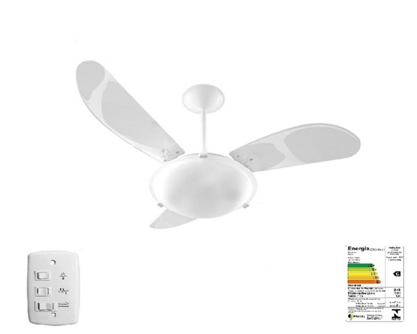 VENTILADOR DE TETO VENTI-DELTA NEW ANGRA 110V130W BRANCO 3PÁS ABS BRANCAS LUMINÁRIA P/2-LÂMPADAS CHAVE 3VELOCIDADES - foto 1 de 2