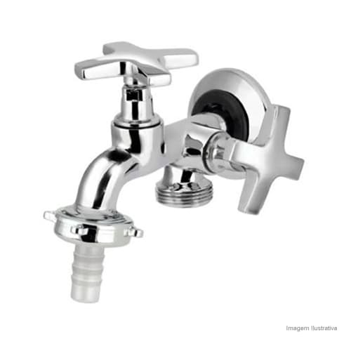 TORNEIRA METAL PARA TANQUE E MáQUINA DE LAVAR ROUPA - DUPLO BICO - TORNEIRA DE METAL CROMADA - ROSCA DE ENTRADA 1/2" - foto 1 de 1
