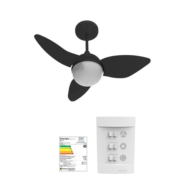 VENTILADOR DE TETO ALISEU SMART 110V PRETO 3PAS CHAVE 3 VEL CAP-06,0uF LUMINARIA P/2 LAMPADAS - DIAMETRO TOTAL 81,0CM - foto 1 de 2
