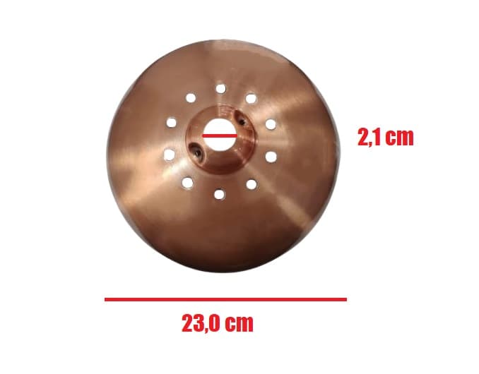 CANOPLA INFERIOR P/VENTILADOR DE TETO VOLARE - ALUMÍNIO COR COBRE EXTRA GRANDE - DIAM EXT.23,0CM - ENCAIXE HASTE 2,2CM - foto 1 de 3