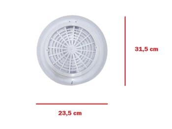 GRADE DE 31,50CM P/EXAUSTOR ITC TRADICIONAL - ACABAMENTO EXTERNO 31,5CM - AUTO FECHANTE C/TAMPA - SAÍDA DE AR/FURO DE INSTALAÇÃO: Ø 250 MM