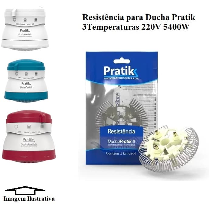 RESISTENCIA P/CHUVEIRO PRATIK DUCHA 3 TEMPERATURAS 5400W 220V - RESISTENCIA P/DUCHA 3 TEMPERATURAS MARTINS DISTRIBUIDORA - VENDIDA P/UNIDADE - foto 1 de 2