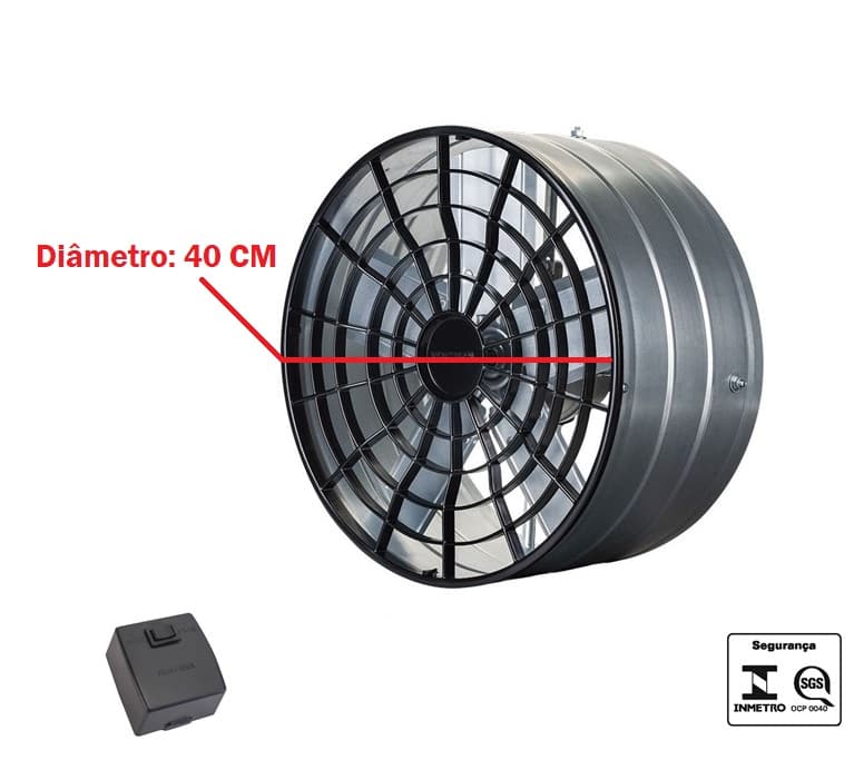 EXAUSTOR DE 40CM VENTISOL 220V140W USO COMERCIAL 5PAS CINZA ALTA VAZÃO-03000M3H B/ROTAÇÃO-1400RPM C/CHAVE REVERSÃO - foto 1 de 4