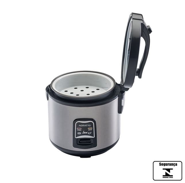 PANELA ELETRICA ARROZ E LEGUMES INOX PAI06X 110VOLTS 700WATTS - VISOR DE VIDRO AGRATTO PAI6X - FAZ ATE 06 XICARAS - foto 1 de 5