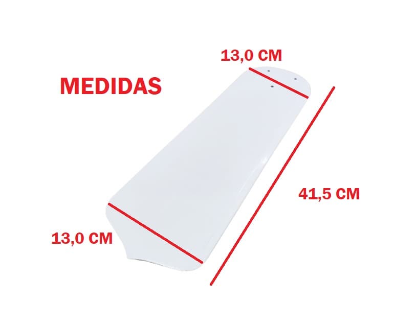 PÁ HÉLICE P/VENTILADOR DE TETO LOREN SID LUMI M1 M2 - MDF RETA BRANCA - *VENDA P/UNIDADE - ESP.3,0MM L13,0XC41,0CM P/GARRA MAIOR C/3 FUROS - foto 1 de 3