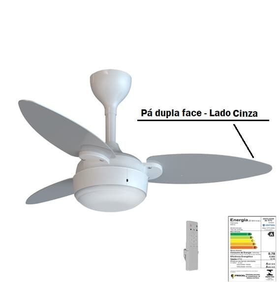 VENTILADOR DE TETO VENTISOL ELLUZ INVERTER BIV110V-220V30W 3PÁS MD BALA DUPLA FACE COR BRANCA-CINZA C/CONTROLE REMOTO 6-VELOCIDADES - foto 1 de 3