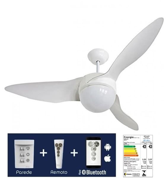 VENTILADOR DE TETO ALISEU TERRAL PLUS BRANCO 110V150W LUMINARIA P/2-LAMP CV3V + CONTROLE REM C/BLUETOOTH *MAIOR VENTILACAO+SILENCIOSO *CONSUMO A* - foto 1 de 3