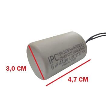CAPACITOR 006,0UF 2FIOS RD 400/ 440VAC P/VENTILADOR VENTISOL VORTICE CIRCULADOR EXAUSTOR30CM110V - ALISEU DUO SLIM SMART WAVE TERRAL - LATINA - DOMINA