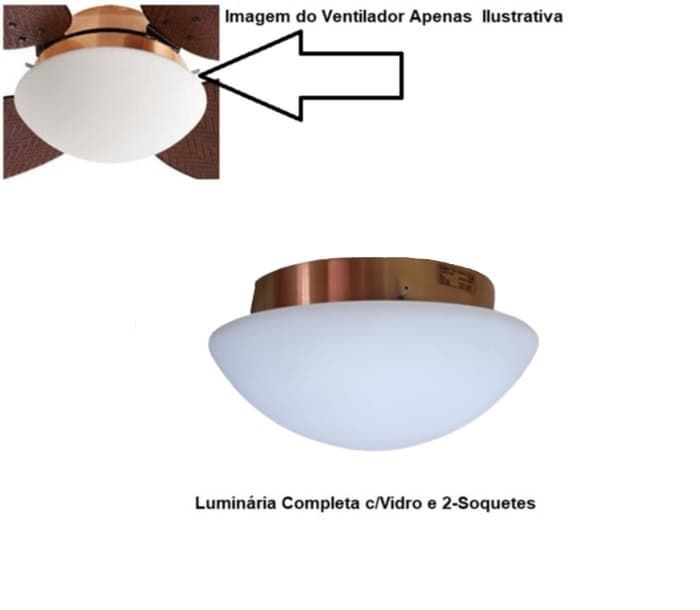 Luminária Plafon P/Ventilador de Teto Volare Dunamis Fly Pétalo Palmae Vr42/1156 PROF.12cm VD Londres Fosco Arredondado c/Base Metal COBRE - Enc.225Mm