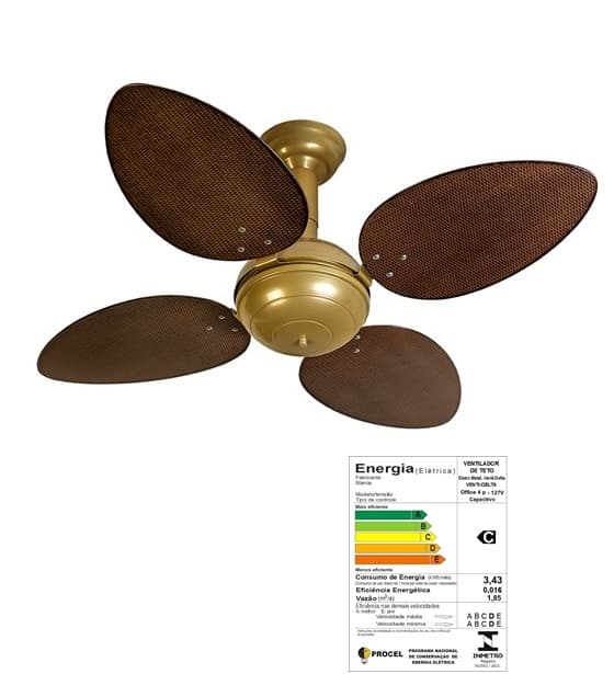 VENTILADOR DE TETO VENTI-DELTA OFFICE GOLD 110V10,0UF 4PÁS MDF RATAN COR CHOCOLATE - 3VEL - SEM LUMINÁRIA P/ÁREA GOURMET - foto 1 de 2