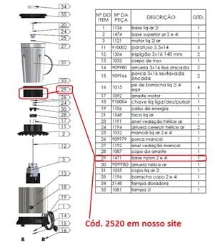 BASE DO COPO LIQUIDIFICADOR JL COLOMBO 2,0LT 3,5LT E 4,0LT AR-ALTA OU BR-BAIXA ROTAÇÃO - PARTE DA JARRA TRITURADORA REDONDA NYLON PRETA
