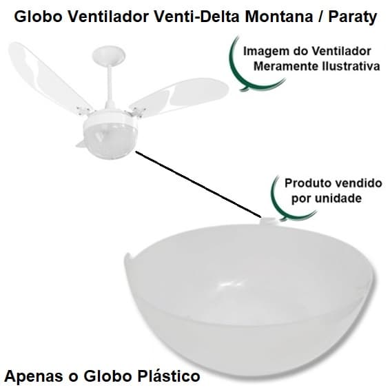 GLOBO CÚPULA PL DA LUMINÁRIA VENTILADOR VENTI-DELTA NEW MONTANA PARATY - ALISEU ALISCLEAN GEO SMART - ENCAIXE 19,5CM DIÂM.195MM