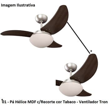 PÁ HÉLICE P/VENTILADOR DE TETO TRON LINHA MÁXIMO BOREAS EURO ITAPARICA MAX SOLANO VENOM - MDF FACÃO COR TABACO C/RECORTE - *VENDIDA P/UNIDADE*