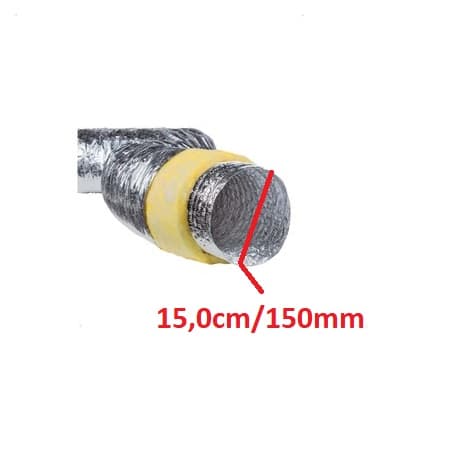 DUTO FLEXIVEL TUBO DE ALUMINIO 15CM P/EXAUSTORES 150MM -PACOTE C/06MT- ISODEC 06POL"161MM C/ISOLANTE TÉRMICO RT 0.6 MAX. 60C° TEMP MAX TRAB 140C° - foto 1 de 3