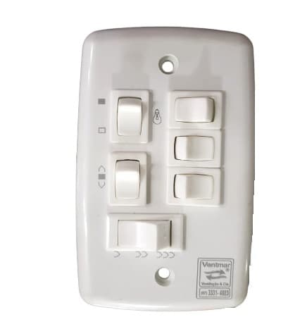 CHAVE P/VENTILADOR DE TETO R4LUZ 3VEL C/CAP.10,0UF 4,06+6,0MF C/REVERSÃO + 4-TECLAS LUZ - P/VENTI-DELTA LOREN SID RIOPRELUSTRES ARGE CICLONE... - foto 1 de 1