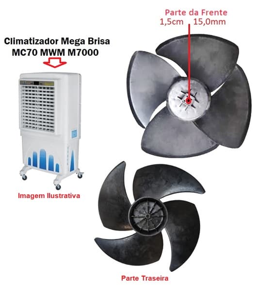 HELICE P/CLIMATIZADOR MWM M7000 M7P M7J MEGA BRISA MC70-4P F15,0MM PRD G/AH GIRO ANTI HORARIRO - DIAM.50CM S/TRAVA TRASEIRA