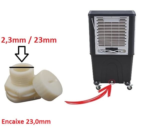 DRENO DO RESERVATORIO E23MM CLIMATIZADOR VENTISOL CLIN35 CLIN60 +LINHA *PRO2 CLIPRO45/O70/100 - KIT PORCA + ANEL + TAMPA - COMP.ROSCA 2,7CM - foto 1 de 3