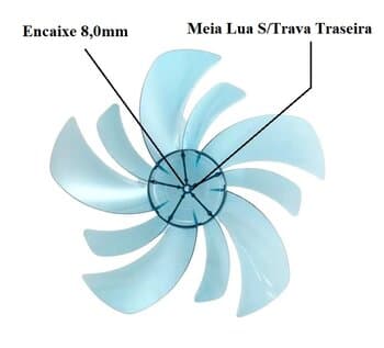 HELICE DE 40CM P/VENTILADOR BRITANIA 10PAS COR AZUL - SUPER VENTUS10 BVT495 - PHILCO PVC491/PVC492 - EIXO F08,0MM PONTA MEIA LUA SEM TRAVA TRASEIRA