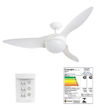 VENTILADOR DE TETO ALISEU TERRAL CV3V BRANCO 110V150W LUMINÁRIA P/2-LÂMP - *MAIOR VENTILAÇÃO + SILENCIOSO - CONSUMO A*