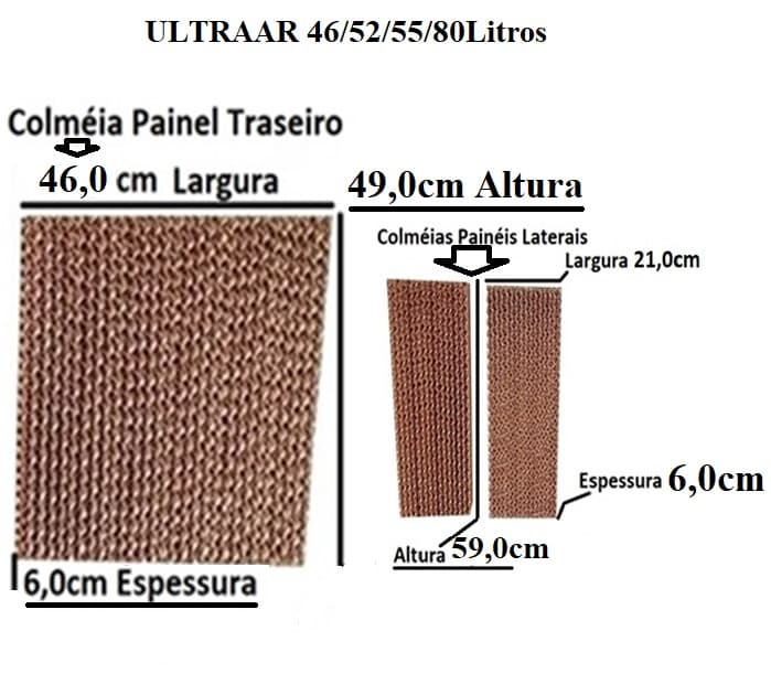 COLMEIA P/CLIMATIZADOR - E05,0X L45,0 X A/C048,0CM 1-TRAS + 2-LAT ESP.06,0X L21,0 X A/C59,0CM - KIT ULTRAAR ULTRA46/52/55LT 80LT PLUS - PAINEL EVAP - foto 1 de 1