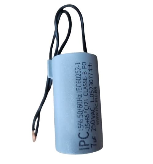 CAPACITOR 007,0UF 2FIOS QD 250VAC - P/VENTILADOR DE TETO ALISEU 110V/ VENTISILVA VPL65/VCL65 - DOMINA OSCILANTE 50CM-BIVOLTS/ DOMINA 60CM-220V - foto 1 de 2