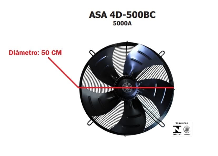 EXAUSTOR/SOPRADOR DE 50CM ASAFAN TRIF-220V-380V VAZÃO-06460M3/H 1500RPM AXIAL COOLER 5PÁS ASA X501 4D-500BC 5000A 500MM - foto 1 de 4