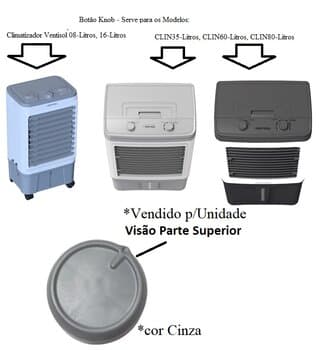 BOTÃO KNOB PL CINZA LIG/DESL/OSCILA CLIMATIZACAO CLIMATIZADOR VENTISOL - * P/UNIDADE* - CLIN08LT CLIN16LT CLIN35LT CLIN60LT CLIN80LT CLIN125 PRO PRÓ2