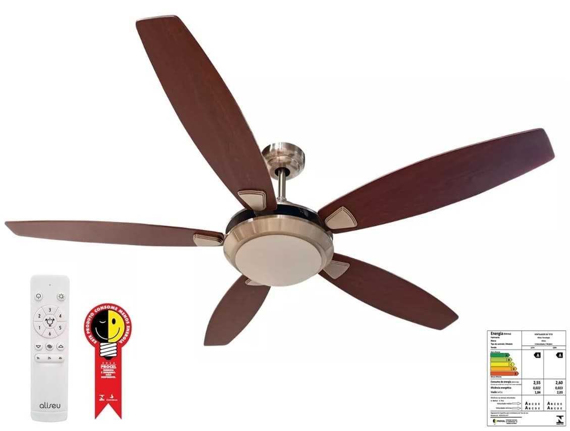 VENTILADOR DE TETO ALISEU MODERN CROMADO BIV110V-220V87W VEL/MÁX 5PÁS MD TABACO - CONTROLE REMOTO 6-VEL. GLOBO P/2LÂMP. E-27 - foto 1 de 4