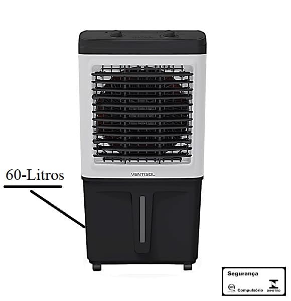 CLIMATIZADOR DE AR 060LTL 110V150W VENTISOL VAZAO-04500M3/H ATÉ-50M2 UMIDIFICADOR PORTÁTIL CLIN60PRO-01 3VEL BCO/PTO - foto 1 de 3
