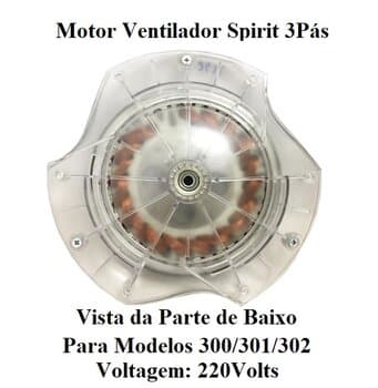 MOTOR P/VENTILADOR DE TETO SPIRIT 300 301 302 3PAS 220V03,0UF COR CRISTAL - MODELO 3PAS 300 301 302 COM ROSCA P/LUMINARIA