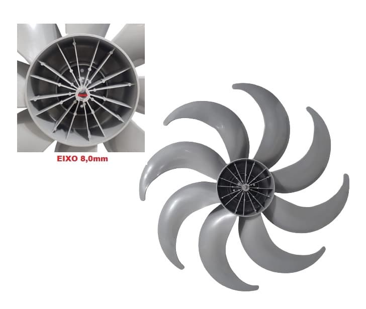 HELICE DE 40CM P/VENTILADOR MALLORY 8P PLASTICA COR CINZA - EIXO 08,0MM PONTA REDONDA COM TRAVA TRASEIRA - foto 1 de 2