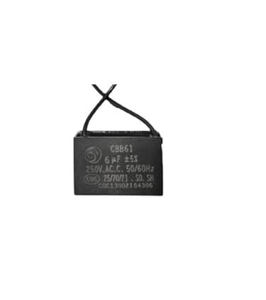 CAPACITOR 006,0UF 2FIOS QD 250VAC CBB61 010762 - P/VENTILADOR DE TETO VENTISOL VÓRTICE 110V/ VENTISOL/ ALISEU/ LATINA - foto 1 de 1