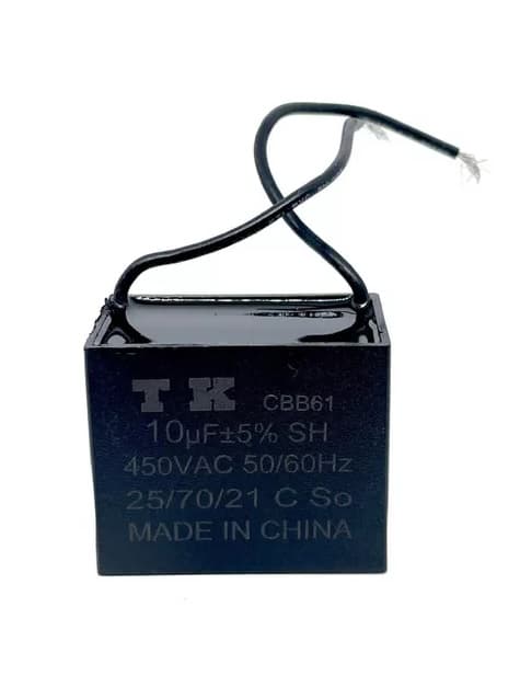 CAPACITOR 010,0UF 2FIOS QD 450VAC CBB61 010675 - P/VENTILADOR DE TETO VENTISOL/ P/EXAUSTOR VENTISOL 50CM 110VOLTS - foto 1 de 1