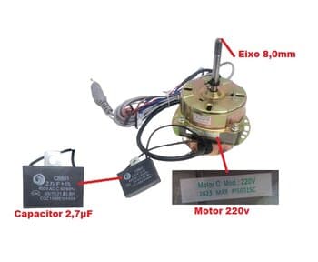 MOTOR P/CLIMATIZADOR VENTISOL 220V75W-130W02,7UF CLIN08LT CLIN16LT - LADO/HEL G/H E-08MM PI5601SC