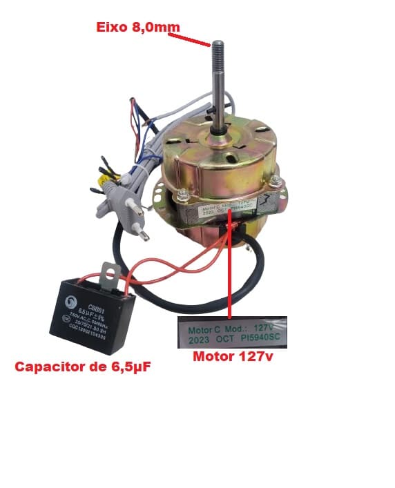 MOTOR P/CLIMATIZADOR VENTISOL 110V75W-130W06,5UF CLIN08LT CLIN16LT - LADO/HEL GH E-08MM PI5940SC - foto 1 de 2