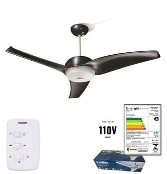 VENTILADOR DE TETO LATINA VT633 110V08,0UF COR PRETA CHAVE 3-VELOCIDADES - MOD.TETO M1 60HZ 230RPM 130W