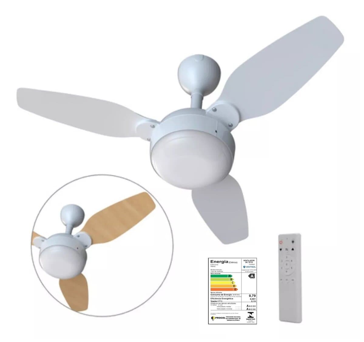 VENTILADOR DE TETO VENTISOL LEGACY INVERTER LED20W BIV110V-220V30W 3PÁS MD BRANCA-PINUS CONTROLE REMOTO 6-VELOCIDADES - foto 1 de 3