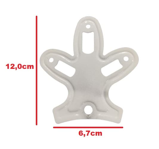 GARRA SUPORTE DAS PÁS VENTILADOR DE TETO ARGE - GARRA METAL 3FUROS MODELO PÉ DE GALINHA COR BRANCA P/PÁS DE MADEIRA - *VENDIDO P/UNIDADE - foto 1 de 3
