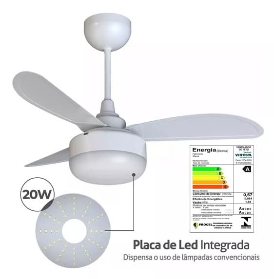 VENTILADOR DE TETO VENTISOL FENIX LED20W INVERTER BIV110V-220V30W BRANCO 3PÁS PL TUBA CONTROLE REMOTO 3VELOCIDADES - foto 1 de 5