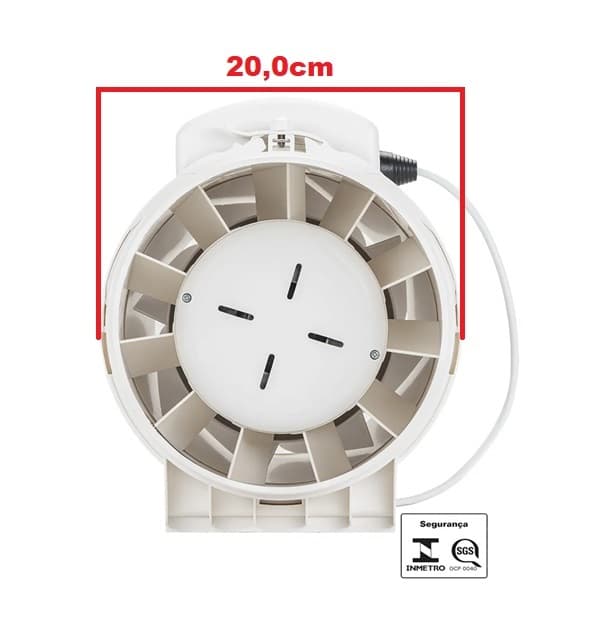 EXAUSTOR DE 20CM RENOVADOR TURBO IN-LINE 220V155W 04,0UF VAZAO 01080M3/H 2350RPM VENTISOL EXL 200MM (-40°GRAUS) - foto 1 de 4