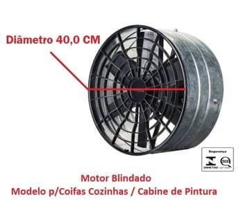 EXAUSTOR DE 40CM VENTISOL BLINDADO MF-220V07,0UF A/V-05000M3/H B/R-1700RPM 1/2CV LINHA PESADA P/COIFAS/CABINE DE PINTURA - MOTOR INDUSTRIAL