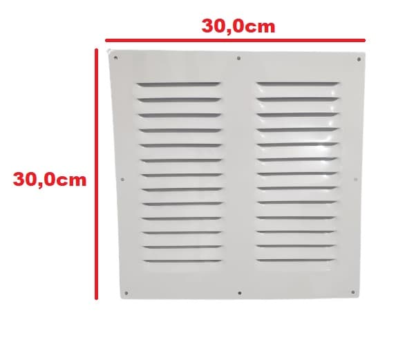 GRADE VENEZIANA 30X30CM 12,0" 300MM GRELHA FIXA DE ALUMÍNIO COR BRANCA P/VENTILAÇÃO DE SUPERFÍCIE S/TELA - ITC MP030B - foto 1 de 2