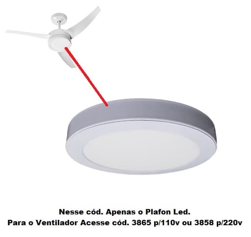 LUMINÁRIA PLAFON PAINEL LED SOBREPOR RD22,0CM P/VENTILADOR VENTI-DELTA LUNIK - 18W3000KBIV BRANCA B/BRANCA - BASE ESPECIAL REFORÇADA - foto 1 de 3