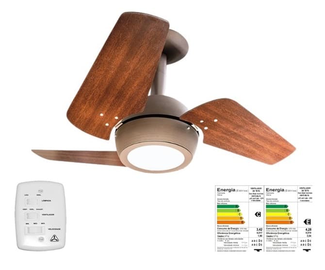 VENTILADOR DE TETO VENTI-DELTA LOFT 110V MARROM 3PÁS MDF TABACO CHAVE 3VELOCIDADES 130W - LUMINÁRIA LED 18W 6.000K LUZ BRANCA - foto 1 de 2