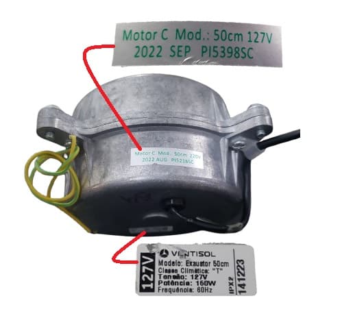 MOTOR P/EXAUSTOR VENTISOL 50CM 110V10,0UF 150W ASY* MX 50/60HZ - E12,0MM C/TRAVA N/PONTA* - *USAR CAP.10,0UF - CLASSE CLIMATICA "T" MR1 - foto 1 de 3