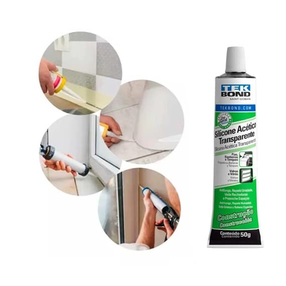 ADESIVO SILICONE ACéTICO TRANSPARENTE 50G - APLICAçãO MANUAL - TEK BOND - foto 1 de 2