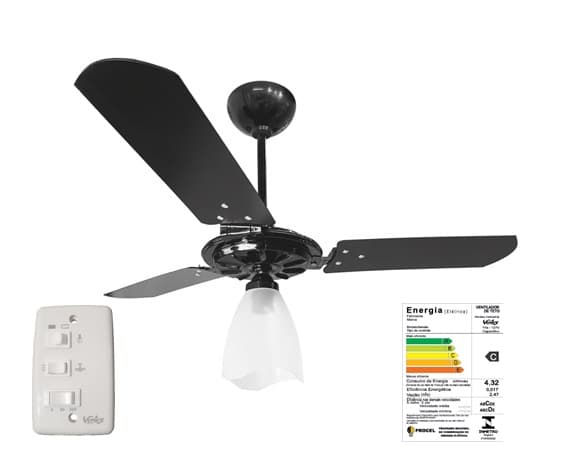 VENTILADOR DE TETO VENTEX YRIS 110V12,0UF 150W PRETO 3PAS MDF PRETAS 1LUZ CHAVE 3VELOCIDADES (103) - foto 1 de 2