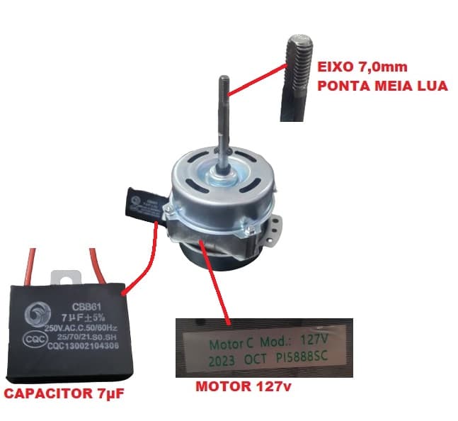 MOTOR P/CLIMATIZADOR VENTISOL 110V050W07,0UF CLIN35LT CLIN60LT CLIN80LT PI5888SC - L/HEL GH E07,0MM SUBST.YYK-50+0338+0055 CLI35PRO CLI60PRO CLI80PRO - foto 1 de 3