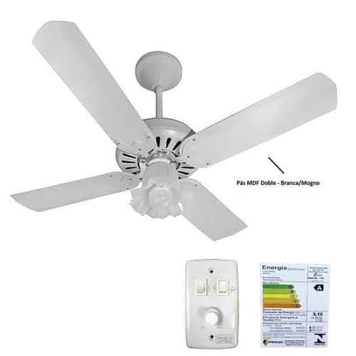 VENTILADOR DE TETO VENTMAR SUPER CLN 110V10,0UF130W TROPICAL BRANCO 4PAS MDF BCA/MOG LUM.1-TULIPA PL FLOR CHAVE ROTATIVA - CONSUMO A/B - foto 1 de 3