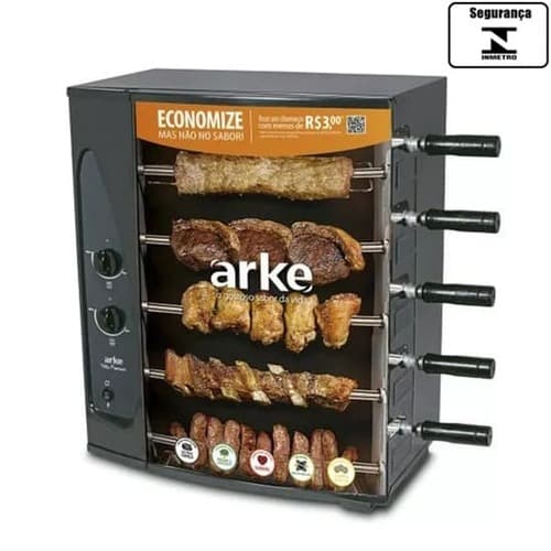 Assador Churrasqueira Rotativa Elétrica 110Volts 5-Espetos - Arke Vitta Premium - Modelo P/uso Direto na Tomada 110Volts